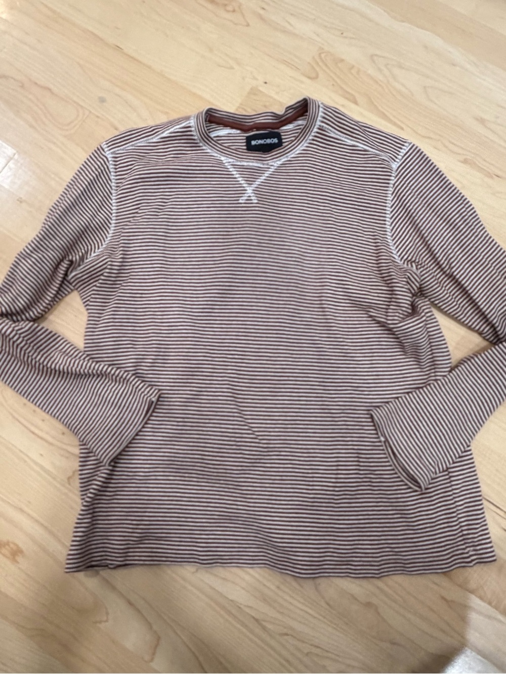 Bonobos Long-Sleeve Crewneck Stripe Shirt in Brown and White